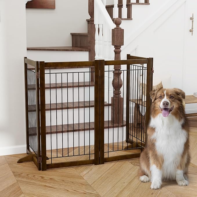 Wire Dog Gate Solid Wood Frame, Anti-Chewing, Indoor Freestanding Pet Gate - Image 7