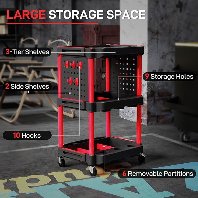 HOMCOM 3-Tier Rolling Tool Cart - Image 3