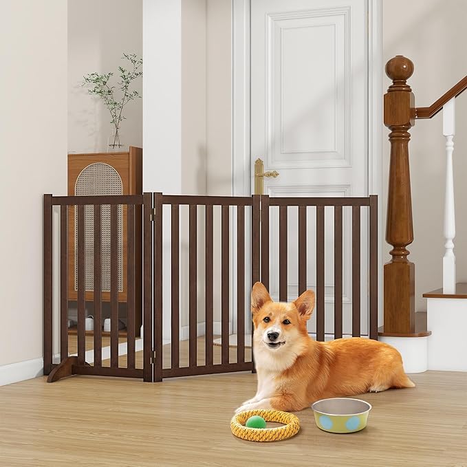30" Height Tall Freestanding Pet Gate, Solid Wood Folding Safety Fence Wooden - Image 2