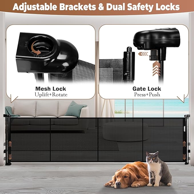 120" Retractable Baby Gate Extra Wide, Mesh Gate Long Child Gate Pet Gate - Image 5