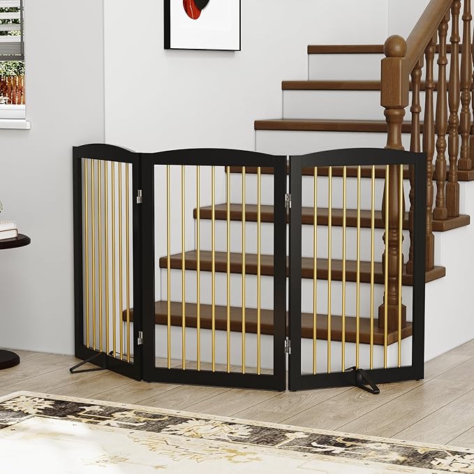 Freestanding Pet Gate for Dogs, Foldable Wooden Dog Gate for House Indoor - Image 2