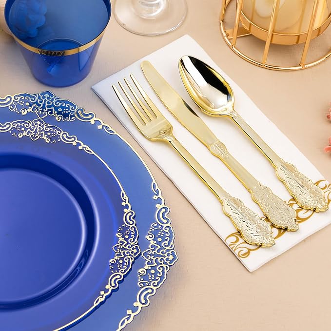 700PCS Clear Blue Plastic Plates - Image 4