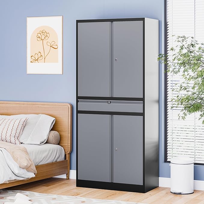Metal Storage Cabinet with with Drawer, Garage Storage Cabinet with Locking - Image 9