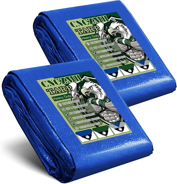Tarp Waterproof 2.8x5 Feet 2 Pack, 8 Mil Thick Finished Size Blue Poly by CNCZMH