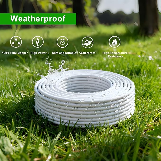 White Waterproof Extension Cord 100ft, 13A 1625W 16AWG ETL-Certified - Image 6