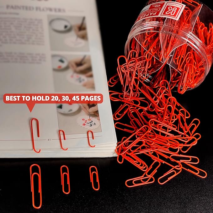 450 Red Color Paper Clips Assorted Sizes Small, Medium and Large Paper Clips - Image 4