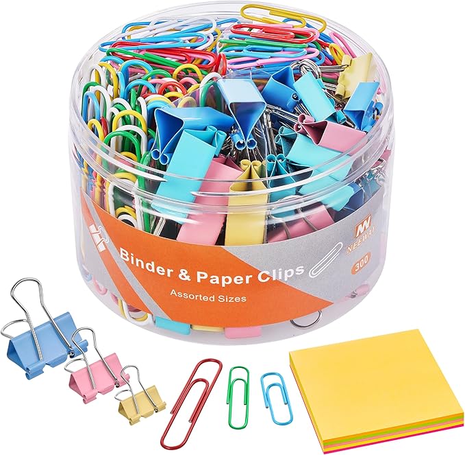 NEEWAY 300pcs Paper Clips and Binder Clips Assorted Sizes by NEEWAY