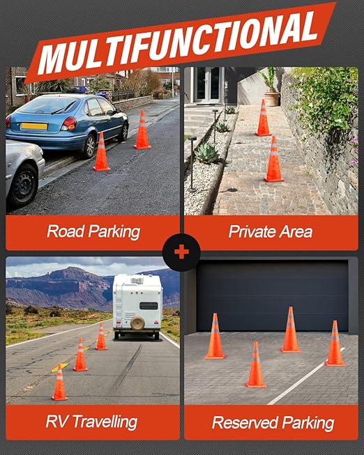 RoadHero 28 Inch 4 Pack Collapsible Traffic Safety Cones, Parking Lots - Image 2
