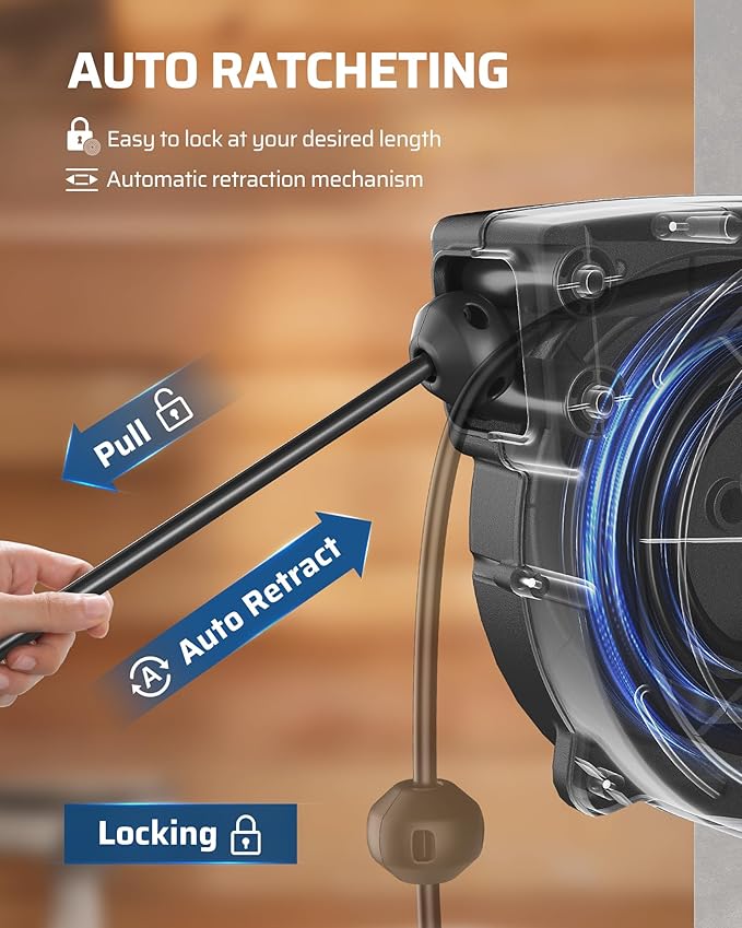 DEWENWILS Retractable Extension Cord Reel, 50FT Heavy Duty Power Cord, 14/3AWG - Image 3