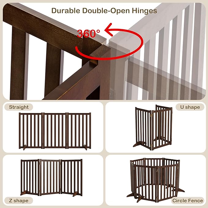 30" Height Tall Freestanding Pet Gate, Solid Wood Folding Safety Fence Wooden - Image 5