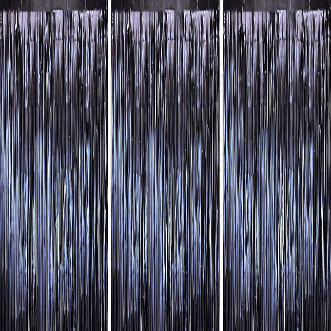 3 Pack 3.3 x 8.2 ft Matte Blue Foil Fringe Curtains, Dark Blue Tinsel Streamers by Voircoloria