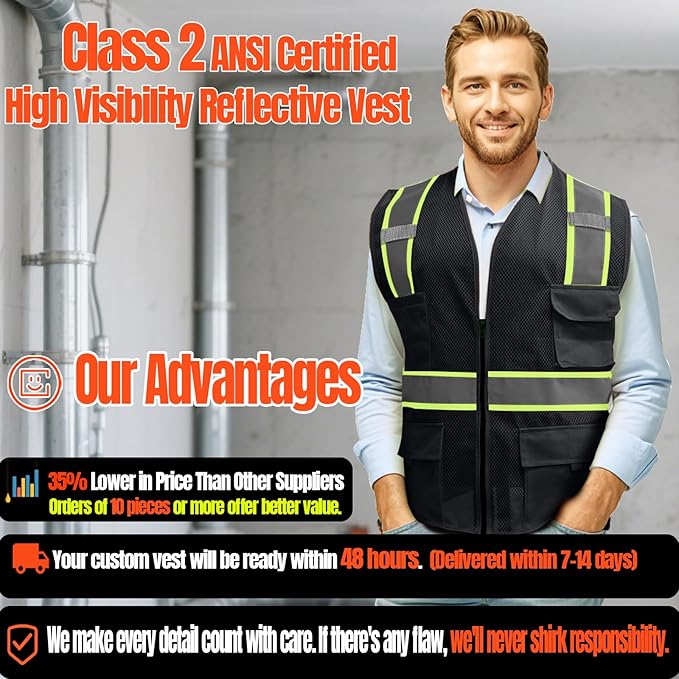 BeautyWill Custom Safety Vest Customized Logo Class 2 High Visibility - Image 7
