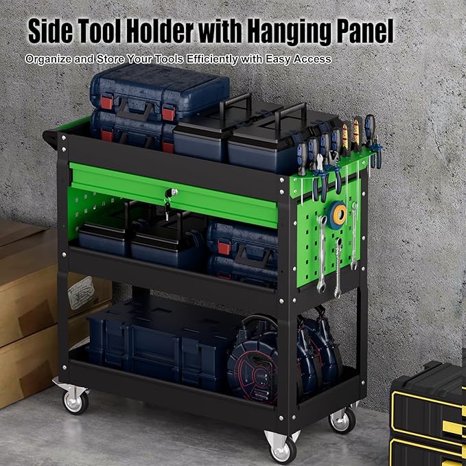 Heavy Duty 3 Tier Tool Cart, Mechanic Metal Rolling Tool Cart - Image 5