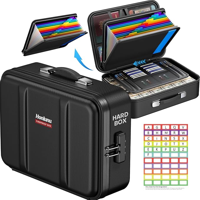 Fireproof Document Box, Hard Case Fireproof Document Organizer by Honlunu