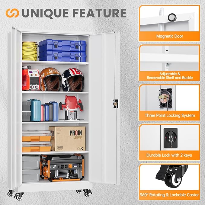 Garage Storage Cabinet with Doors and Shelves, Garage Cabinets with Wheels - Image 7