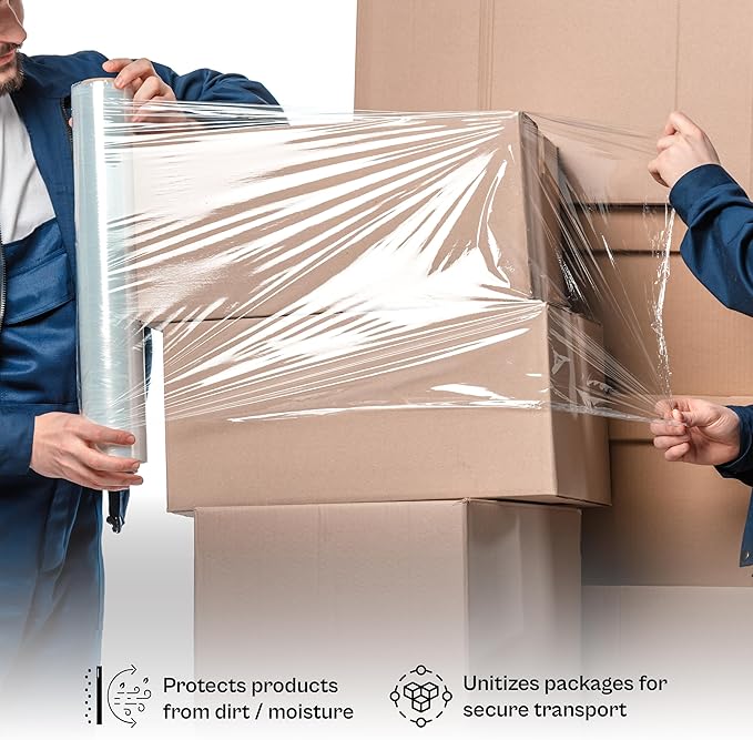 PSBM Stretch Wrap, 8 Pack, 12 Inch x 1500 Feet, 90 Gauge, Cast Hand Stretch - Image 3