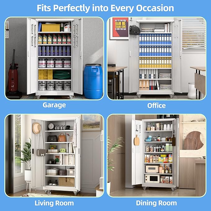 Garage Storage Cabinet with Wheels & Pegboard, Assembly Required - Image 8