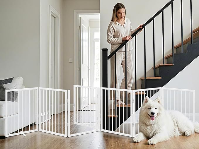 Vantas Folding No-Assembly Metal Pet Gate 120" Wide, Freestanding Accordion - Image 4