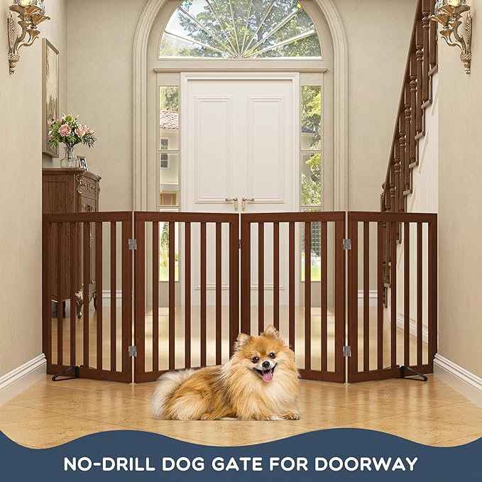 Homykic Bamboo Freestanding Dog Gate, No Assembly Pet Gate Indoor, 24”H x 75”W - Image 2