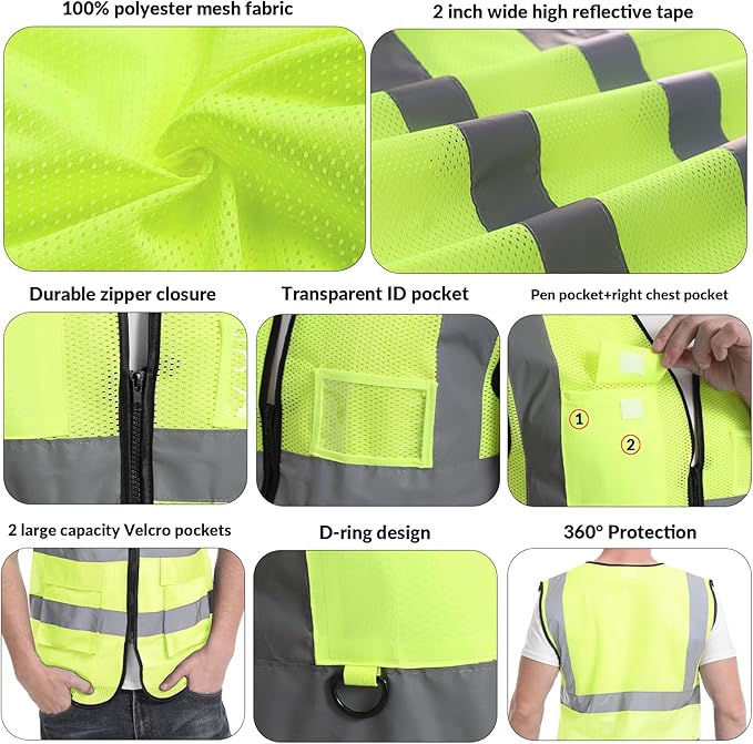 BeautyWill Custom Safety Vest Logo Class 2 High Visibility Reflevtive Vest - Image 3
