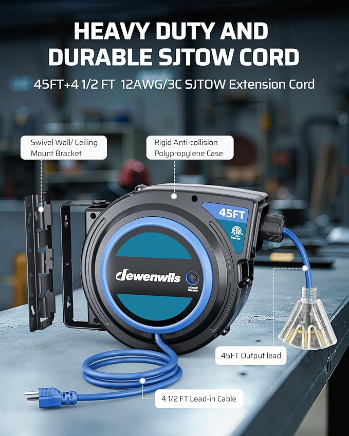 DEWENWILS 45FT Retractable Extension Cord Reel - Image 5