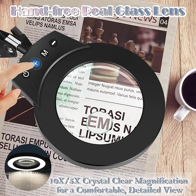 Magnifying Glass Light Clamp Desktop Lamp Stand Desk Table Close Work Up - Image 2