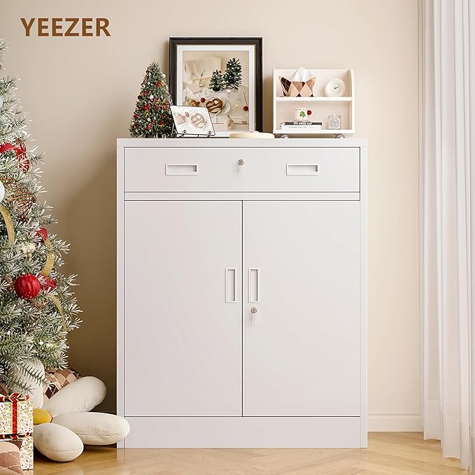 Metal Storage Cabinet with Drawer, Adjustable Shelf File Cabinet Cabinet with - Image 2