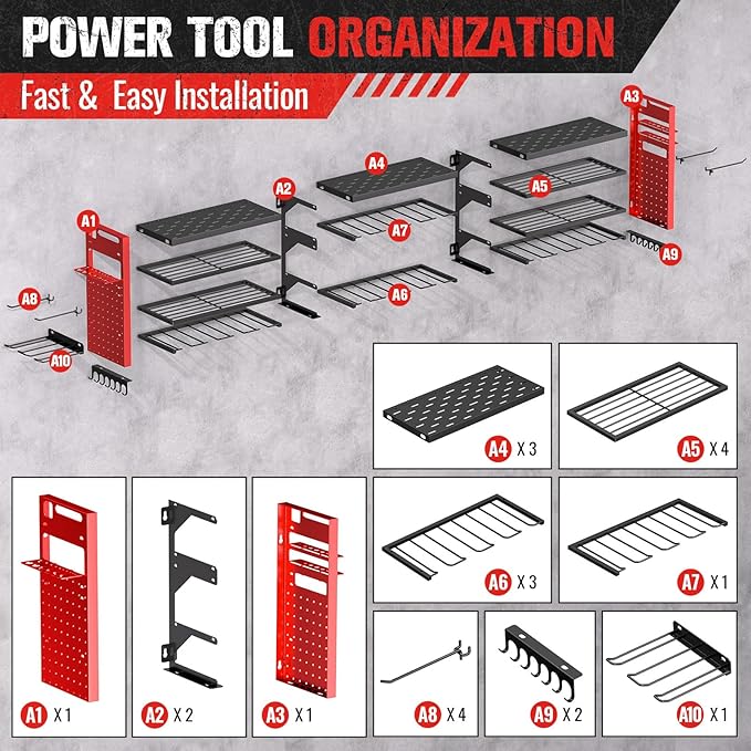 49.8" W Super Large Power Tool Organizer Wall Mount, 4-Layer Heavy Duty Tool - Image 8
