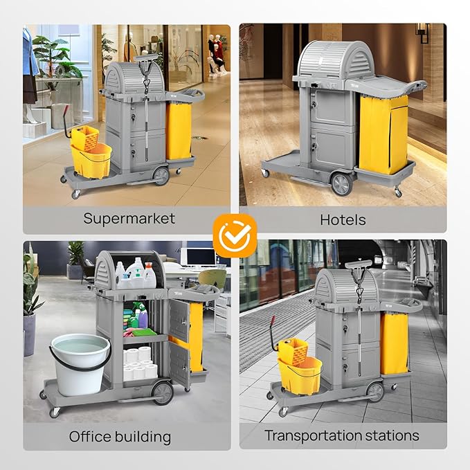 TUFFIOM Janitorial Cart on Wheels, 3 Shelf Commercial Cleaning Cart - Image 8