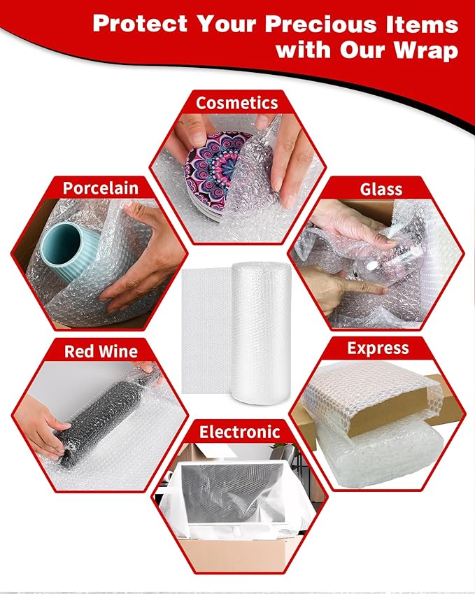 2-Pack Bubble Cushioning Wrap Rolls, 3/16" x 8" x 72' ft Total, Perforated 12" - Image 7