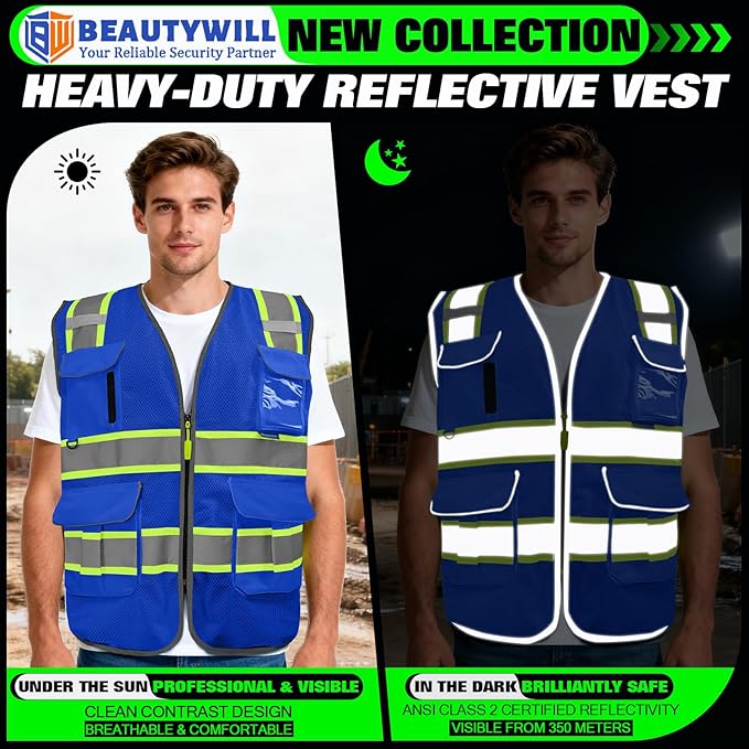 BeautyWill Custom Logo 10 Pockets Safety Vest Class2 ANSI Certified High - Image 7