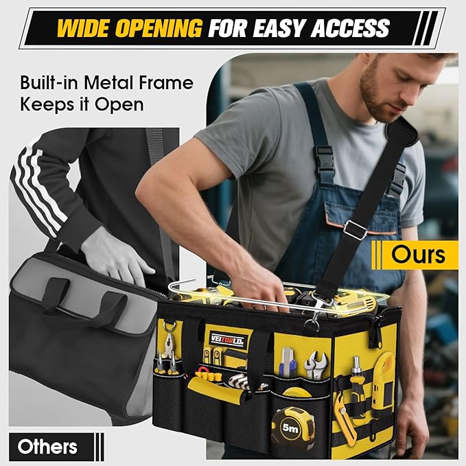 16-Inch Heavy Duty Tool Bag, 19-Pockets Tool Box Organizer, Portable Toolbag - Image 4
