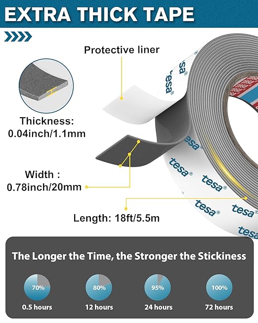 Tesa Double Sided Tape Heavy Duty 0.78in x 18ft 6703, Adhesive Mounting Tape - Image 2