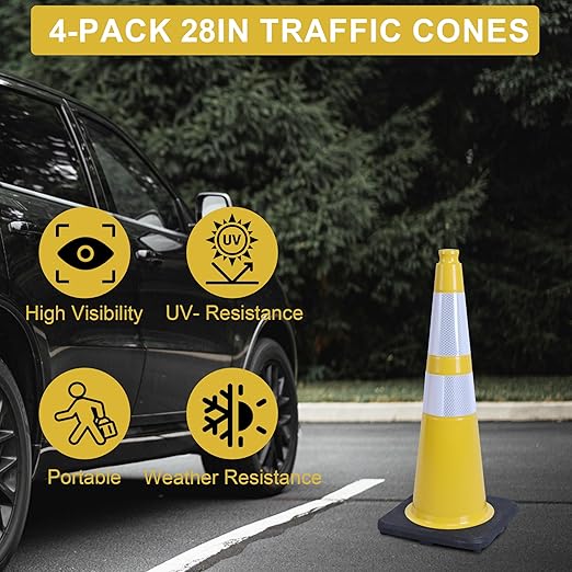OrangeStar 4-Pack 28" Traffic Cones, Heavy Duty Base - Image 2