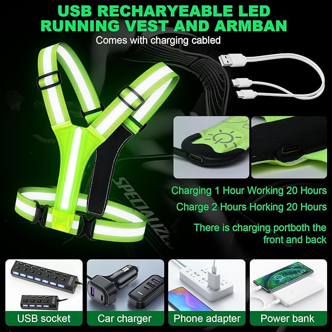 Reflective Running Gear with Led Armband Rechargeable, 5 Colors Lights Up - Image 5