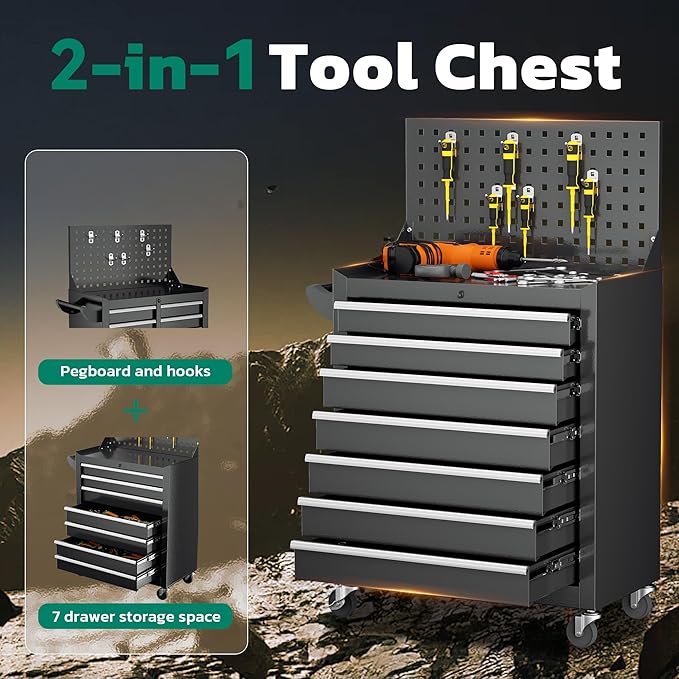 Greenvelly 7-Drawer Metal Tool Chest, Rolling Tool Chest - Image 5