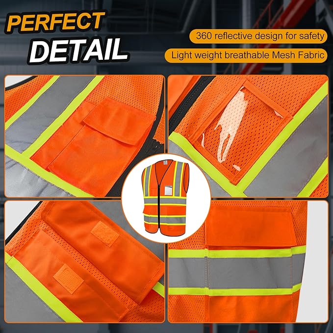 Safety Vest for Men Women 5 Pockets High Visibility Vest - Image 3