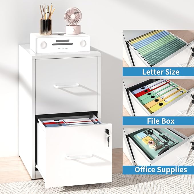 2 Drawer File Cabinet with Lock, Steel Vertical Filing Cabinets - Image 6