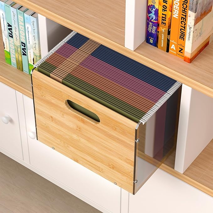 Letter/Legal Bamboo Acrylic File Box Organizer, Hanging File Folder Storage - Image 3