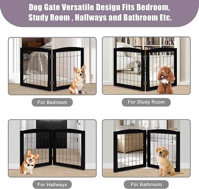 LZRS 2-Panel Freestanding Foldable Wood Dog Gate – Solid Wood & Steel Wire - Image 6