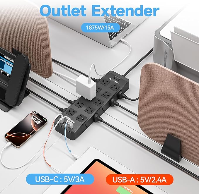 Flat Plug Power Strip Surge Protector - Image 4