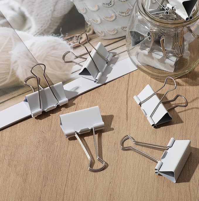 Jetec 200 Pcs 1.6in/41mm Metal White Binder Clips Bulk Medium Reusable Fold - Image 6