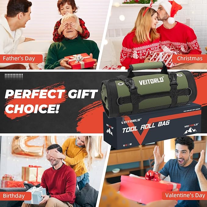Tool Roll Up Bag, Gifts for Men Dad Husband Him, 1680D Portable Tool Storage - Image 7