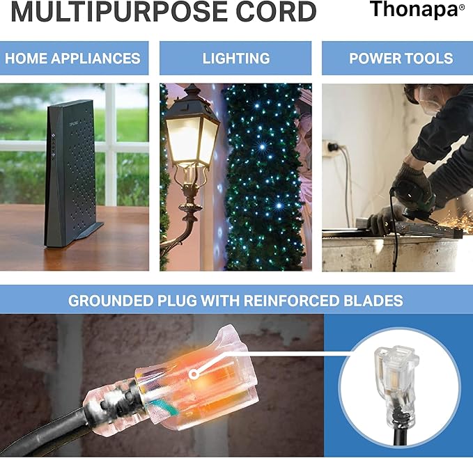 12 Gauge Heavy Duty Extension Cord 10 Ft, SJTOW Oil Resistant & Flame Retardant - Image 5