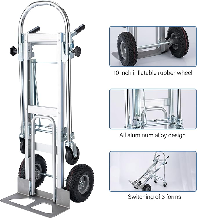 LEADALLWAY 3-in-1 Aluminum Convertible Hand Truck, Heavy Duty Folding Dolly - Image 2