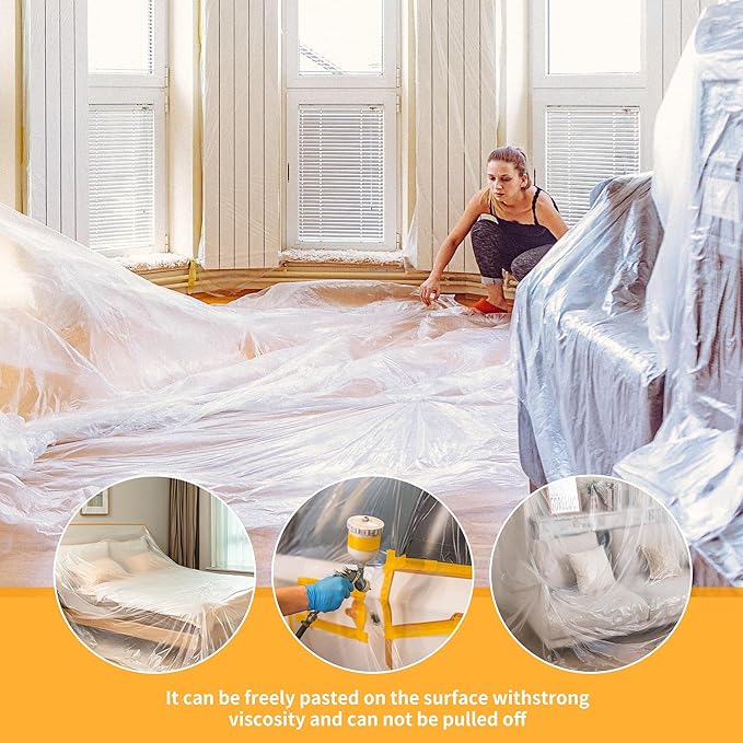 Pre-Taped Masking Film 4 Pack 59 in x 65 feet Rolls, Tape and Drape, Painters - Image 7