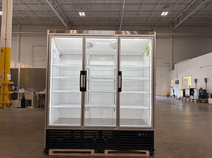 71” Wide Commercial Beverage Refrigerator Display Fridge, Three Glass Door - Image 8