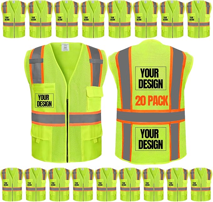 BeautyWill 10/20 Pack Custom Logo Safety Vest, Bulk High Visibility Class 2 by BeautyWill