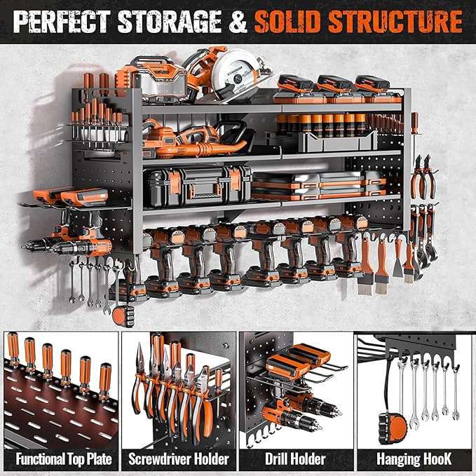 33" W Power Tool Organizer Wall Mount, 4-Layer Heavy Duty Tool Storage - Image 4