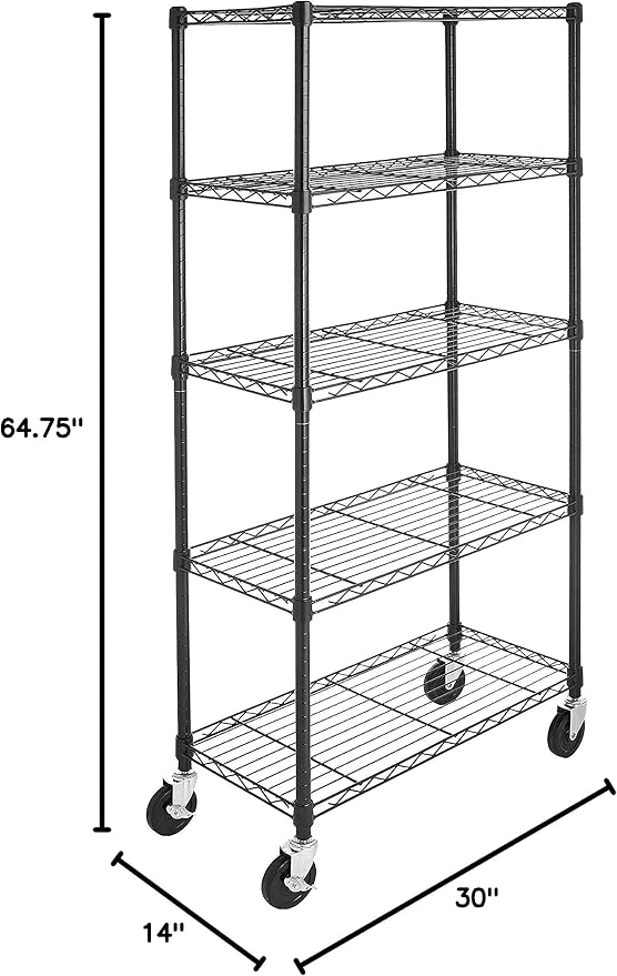 Amazon Basics 5-Shelf Adjustable, Heavy Duty Storage Shelving Unit on 4'' Wheel - Image 5
